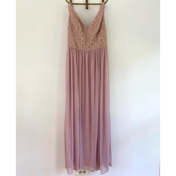 David's Bridal Dresses & Skirts - David's Bridal Pink Lace Sleeveless Bridesmaid Dress V-Neck Full Length